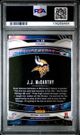 2024 Panini Prizm Fireworks JJ Mccarthy #18 Green PSA 9